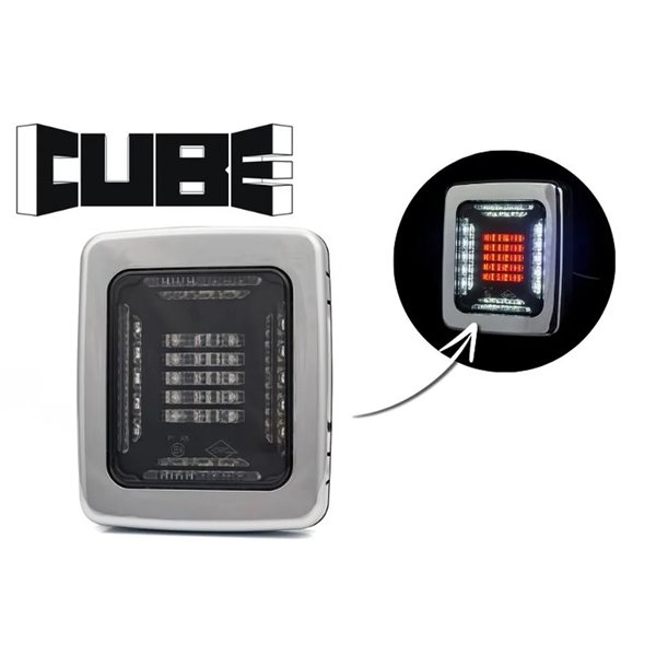 Piloto Trasero LED CUBE LZD 2876 | Marcha Atrás y Antiniebla | IP68 12/24V | F1 AR | Marco Cromado