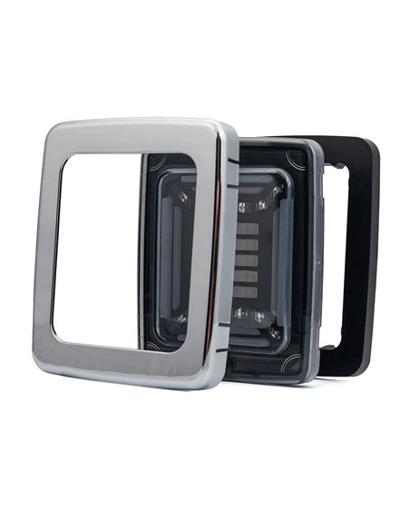 Feu arrière rectangulaire chromé CUBE à LED | Feux de position, de freinage et clignotants dynamiques | IP68 12/24 V | 2 A R1 S1