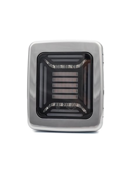 Piloto Trasero LED CUBE Cromado Rectangular | Posición NEON, Freno e Intermitente Dinámico | IP68 12/24V | 2a R1 S1