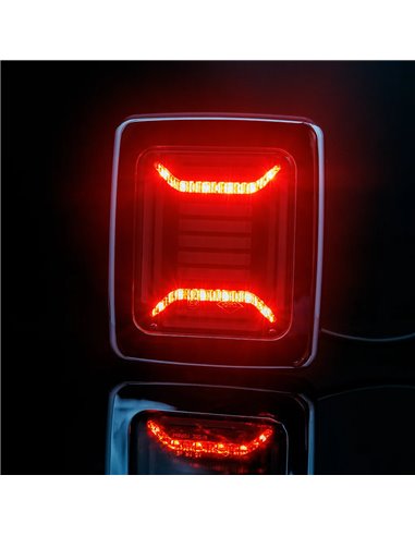 Lanterna traseira retangular cromada CUBE LED | Luz de posição neon, freio e seta dinâmica | IP68 12/24V | 2a R1 S1