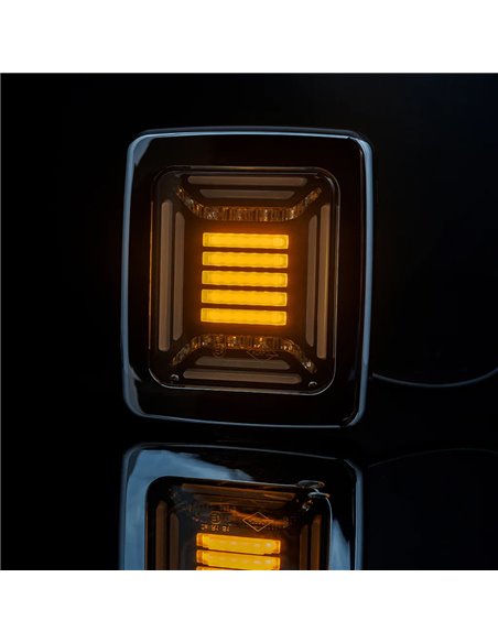 Feu arrière rectangulaire chromé CUBE à LED | Feux de position, de freinage et clignotants dynamiques | IP68 12/24 V | 2 A R1 S1