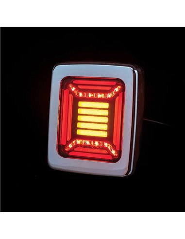 Feu arrière rectangulaire chromé CUBE à LED | Feux de position, de freinage et clignotants dynamiques | IP68 12/24 V | 2 A R1 S1