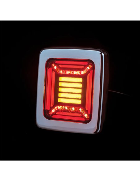 Piloto Trasero LED CUBE Cromado Rectangular | Posición NEON, Freno e Intermitente Dinámico | IP68 12/24V | 2a R1 S1