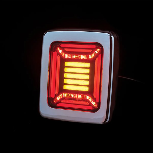 Piloto Trasero LED CUBE Cromado Rectangular | Posición NEON, Freno e Intermitente Dinámico | IP68 12/24V | 2a R1 S1