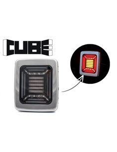 Feu arrière rectangulaire chromé CUBE à LED | Feux de position, de freinage et clignotants dynamiques | IP68 12/24 V | 2 A R1 S1 2