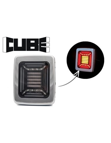 Lanterna traseira retangular cromada CUBE LED | Luz de posição neon, freio e seta dinâmica | IP68 12/24V | 2a R1 S1