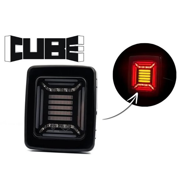 Lanterna traseira CUBE LED preta | Luz de posição neon, freio e seta dinâmica | IP68 12/24V | 2a R1 S1