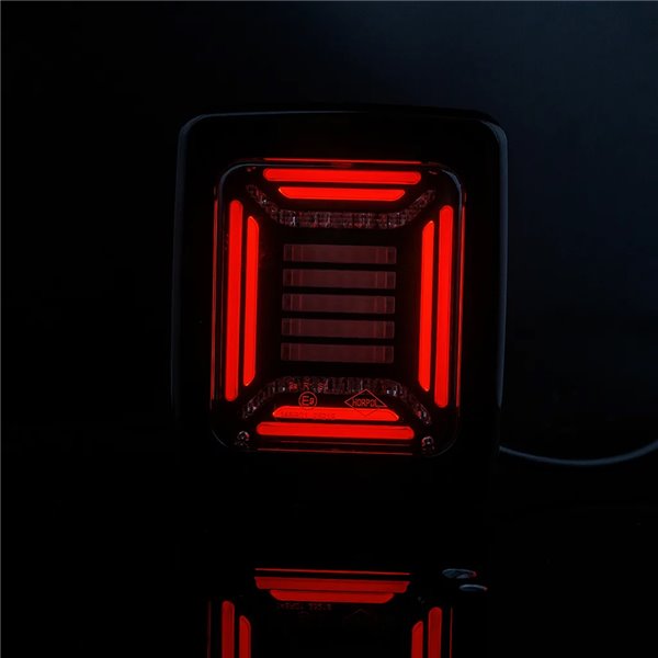 Feu arrière LED noir CUBE | Feux de position, de freinage et clignotants dynamiques néon | IP68 12/24 V | 2 A R1 S1