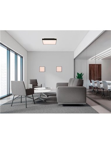 Plafonnier/applique murale LED carré noir texturé OPORTO, 65 W 6000 lm + 9 W 760 lm, 2700 K-3000 K avec diffuseur microprismatiq