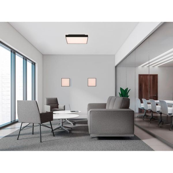 Luminária de teto/parede LED quadrada preta texturizada OPORTO, 65W 6000lm + 9W 760lm, 2700K-3000K com difusor microprismático.