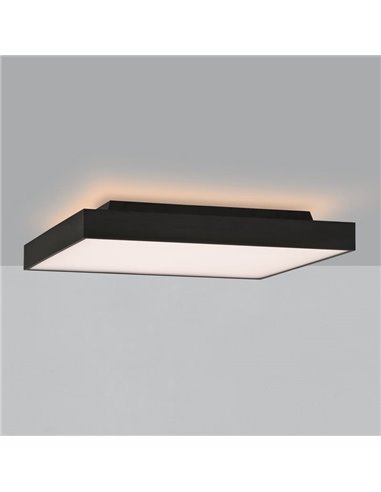 Plafón/Aplique LED cuadrado OPORTO negro texturado, 65W 6000Lm+9W 760Lm, 2700K-3000K con difusor microprismático