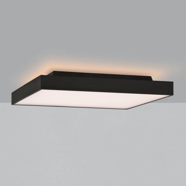 Plafón/Aplique LED cuadrado OPORTO negro texturado, 65W 6000Lm+9W 760Lm, 2700K-3000K con difusor microprismático