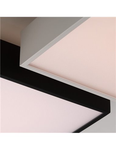 Plafonnier/applique murale LED carré noir texturé OPORTO, 65 W 6000 lm + 9 W 760 lm, 2700 K-3000 K avec diffuseur microprismatiq