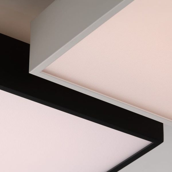 Luminária de teto/parede LED quadrada preta texturizada OPORTO, 65W 6000lm + 9W 760lm, 2700K-3000K com difusor microprismático.