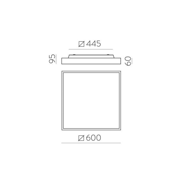Plafón/Aplique LED cuadrado OPORTO negro texturado, 65W 6000Lm+9W 760Lm, 2700K-3000K con difusor microprismático