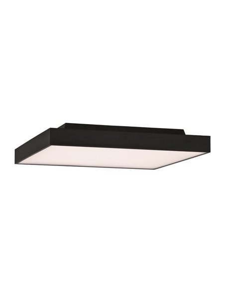 Plafonnier/applique murale LED carré noir texturé OPORTO, 65 W 6000 lm + 9 W 760 lm, 2700 K-3000 K avec diffuseur microprismatiq