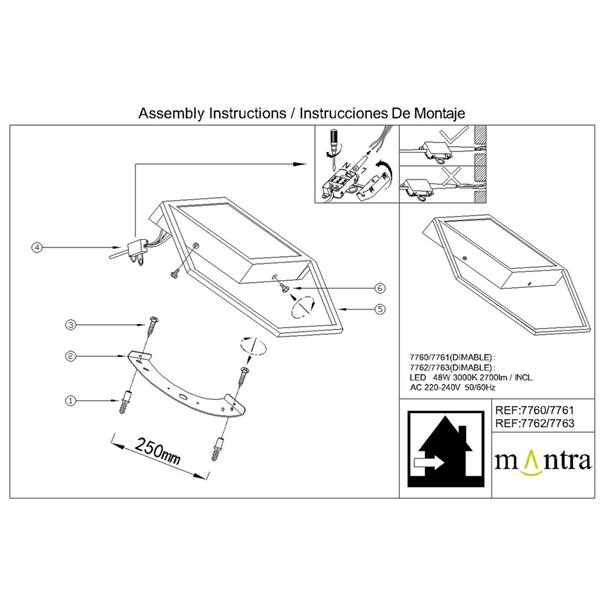Luminária de parede/teto minimalista KUBICK em LED preto, 48W 2700lm 3000K