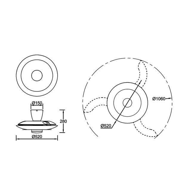 Ventilador tipo plafón moderno LED KIOTO blanco Ø500mm 33W 3000lm CCT regulable motor DC silencioso