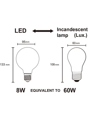 Ampoule LED G95 E27 8W 3000K 720lm à intensité variable Ø95mm Opale