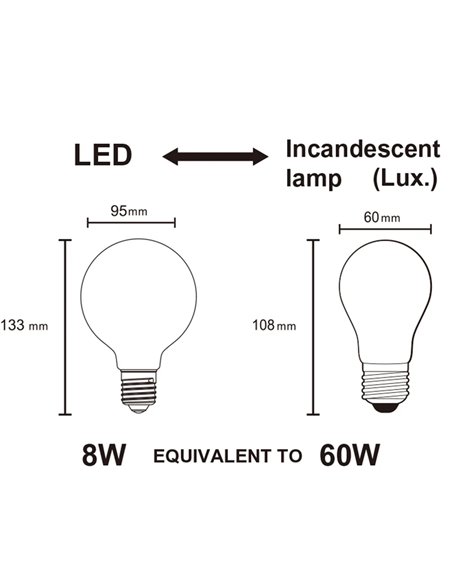 Bombilla LED G95 E27 8W 3000K 720lm regulable Ø95mm Opal