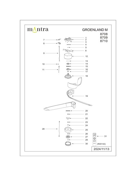 Ventilador LED GROENLAND M blanco Ø122cm DC 24W 1700lm CCT 2700K-5000K con mando/APP