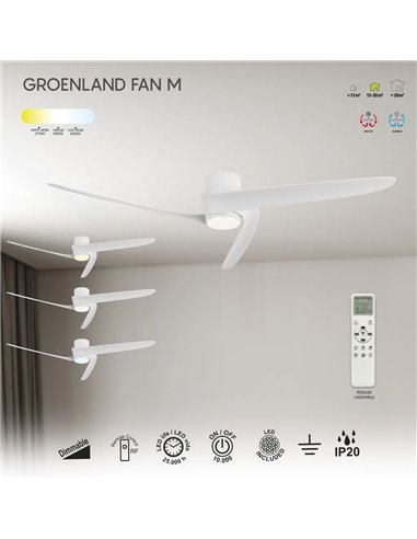 Ventoinha LED GROENLAND M, branco, Ø122cm, DC 24W, 1700lm, CCT 2700K-5000K, com controle remoto/aplicativo