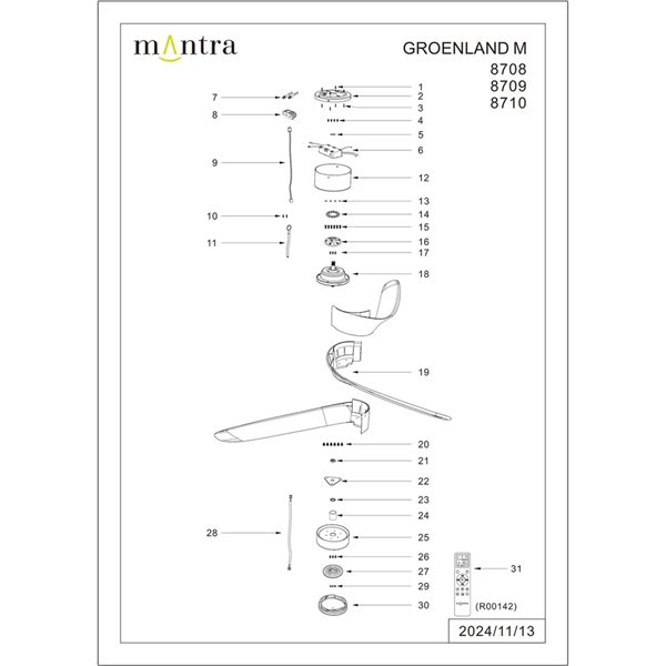 Ventilador LED GROENLAND M negro Ø122cm DC 24W 1700lm CCT 2700K-5000K con mando/APP