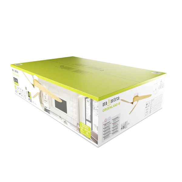 Ventoinha LED GROENLAND M, Branco/Madeira, Ø122cm, DC 24W, 1700lm, CCT 2700K-5000K, com Controle Remoto/Aplicativo