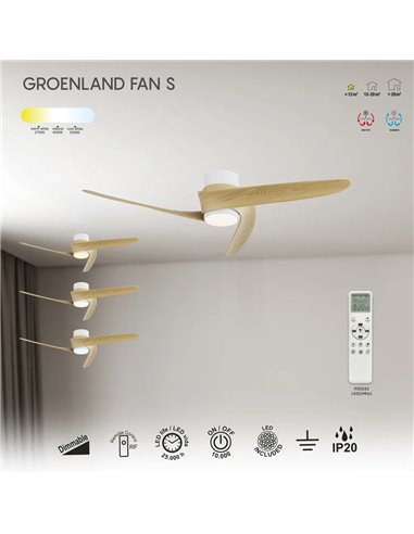 Ventilador LED GROENLAND S blanco Madera Ø102cm DC 24W 1700lm CCT 2700K-5000K con Mando y APP