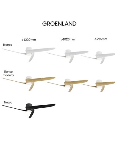 Ventilador LED GROENLAND S blanco Madera Ø102cm DC 24W 1700lm CCT 2700K-5000K con Mando y APP