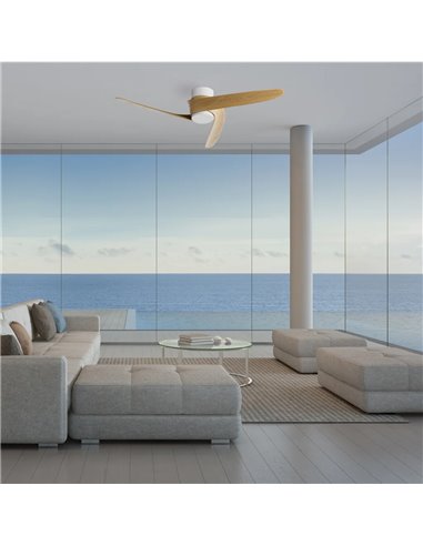 Ventoinha LED GROENLAND S, Madeira Branca Ø102cm DC 24W 1700lm CCT 2700K-5000K com Controle Remoto e Aplicativo