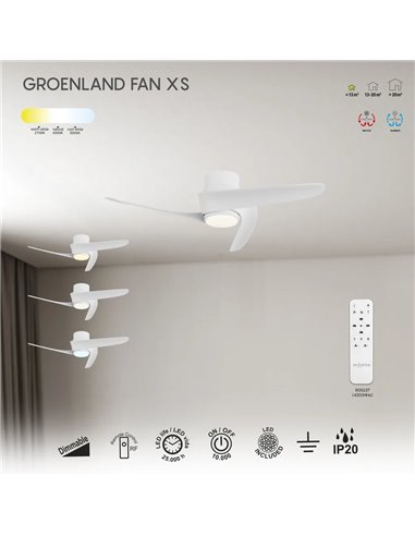 Ventilador LED GROENLAND XS blanco Ø79,5cm DC 24W 1700lm CCT 2700K-5000K con Mando