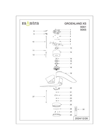 Ventoinha LED GROENLAND XS, Madeira Branca, Ø79,5cm, DC 24W, 1700lm, CCT 2700K-5000K com Controle Remoto