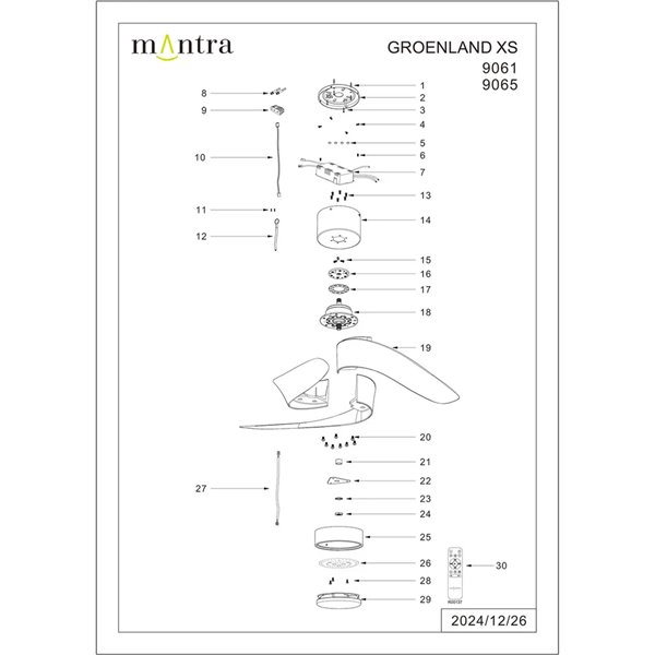 Ventoinha LED GROENLAND XS, Madeira Branca, Ø79,5cm, DC 24W, 1700lm, CCT 2700K-5000K com Controle Remoto