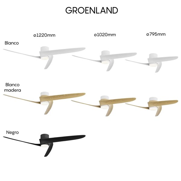 Ventoinha LED GROENLAND XS, Madeira Branca, Ø79,5cm, DC 24W, 1700lm, CCT 2700K-5000K, com Controle Remoto
