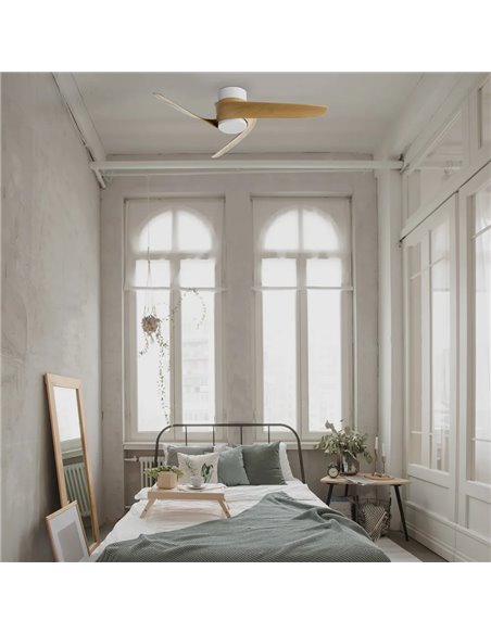 Ventilador LED GROENLAND XS blanco madera Ø79,5cm DC 24W 1700lm CCT 2700K-5000K con Mando
