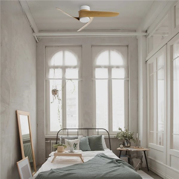 Ventilador LED GROENLAND XS blanco madera Ø79,5cm DC 24W 1700lm CCT 2700K-5000K con Mando