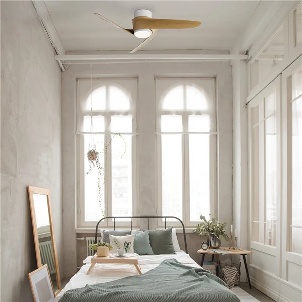 Ventilador LED GROENLAND XS blanco madera Ø79,5cm DC 24W 1700lm CCT 2700K-5000K con Mando