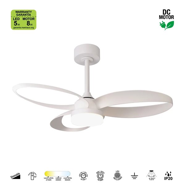 Ventilateur de plafond LED INFINITY FAN, blanc, Ø 92,5 cm, 20 W CC, 2 520 lm, température de couleur variable 3 000 K - 5 000 K