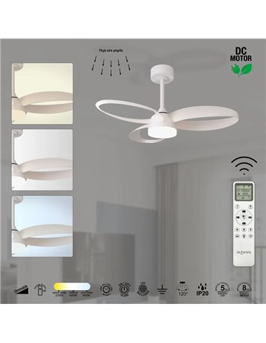Ventilador de techo LED INFINITY FAN blanco Ø92,5cm DC 20W 2520lm CCT 3000K-5000K regulable