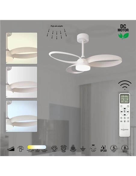 Ventilateur de plafond LED INFINITY FAN, blanc, Ø 92,5 cm, 20 W CC, 2 520 lm, température de couleur variable 3 000 K - 5 000 K
