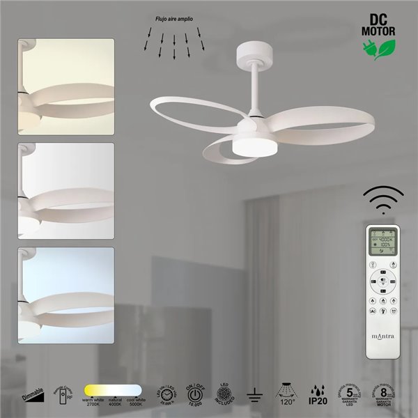 Ventilador de techo LED INFINITY FAN blanco Ø92,5cm DC 20W 2520lm CCT 3000K-5000K regulable