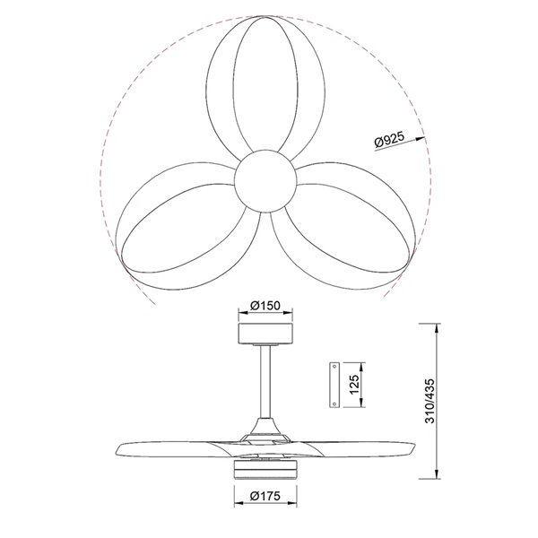Ventilador de techo LED INFINITY FAN negro Ø92,5cm DC 20W 2520lm CCT 3000K-5000K regulable