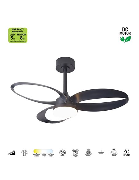 Ventilador de techo LED INFINITY FAN negro Ø92,5cm DC 20W 2520lm CCT 3000K-5000K regulable