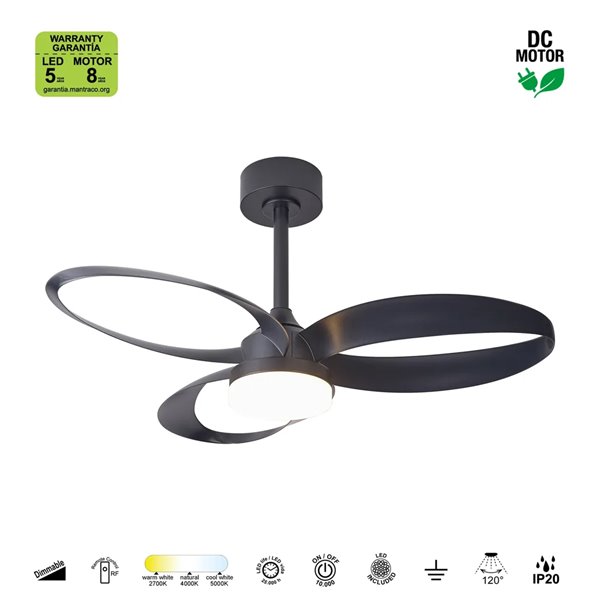 Ventoinha de teto LED INFINITY FAN, preto, Ø92,5 cm, DC 20 W, 2520 lúmens, CCT, 3000 K-5000 K, dimerizável