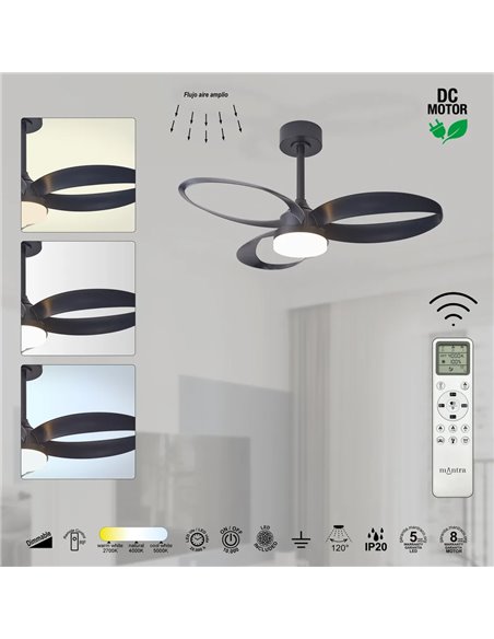 Ventilador de techo LED INFINITY FAN negro Ø92,5cm DC 20W 2520lm CCT 3000K-5000K regulable