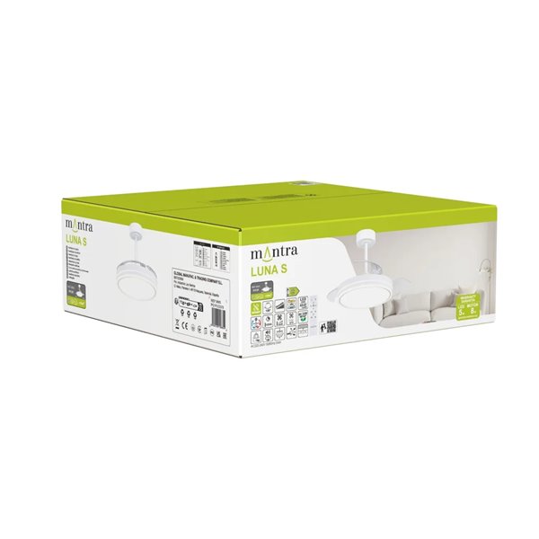 Ventilador LED LUNA S Blanco Ø91cm DC 30W 2800lm CCT 3000K-5000K con Mando