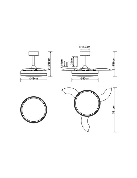 Ventilateur LED LUNA S blanc Ø91 cm CC 30 W 2800 lm CCT 3000 K-5000 K avec télécommande