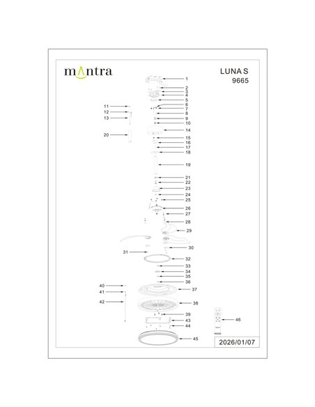 Ventoinha LED LUNA S Branco Ø91cm DC 30W 2800lm CCT 3000K-5000K com Controle Remoto