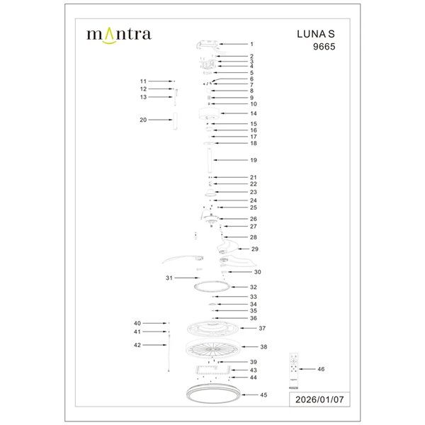 Ventoinha LED LUNA S Branco Ø91cm DC 30W 2800lm CCT 3000K-5000K com Controle Remoto